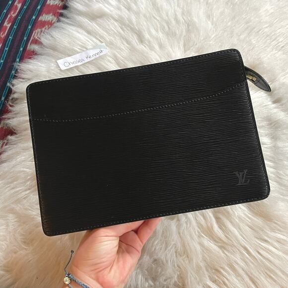 Louis Vuitton Pochette Homme Epi Black Leather Clutch Vintage Pouch Bag - Picture 1 of 14